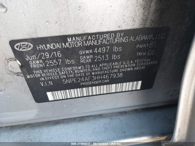 2017 HYUNDAI SONATA 2.4L VIN: 5NPE24AF3HH467938