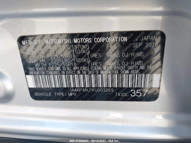 JA4AP3AU1KU003269 Mitsubishi Outlander Sport 2.0
