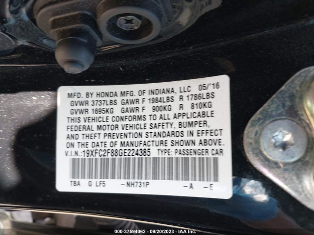 Honda Civic Sedan Ex 2016 19XFC2F88GE224385 Image 9
