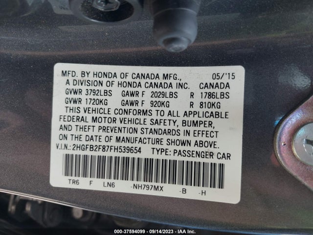 Honda Civic Sedan Ex 2015 2HGFB2F87FH539654 Image 9