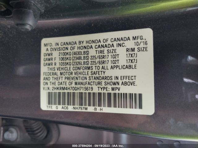 2HKRM4H70GH715619 Honda Cr-v Ex-l
