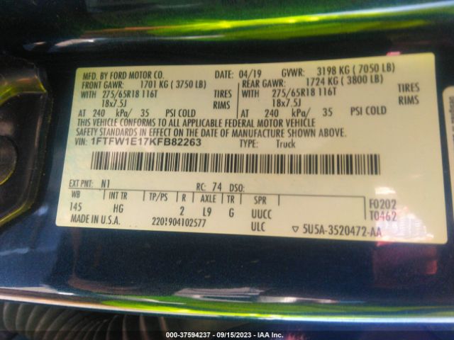 1FTFW1E17KFB82263 Ford F-150 Xl/xlt/lariat