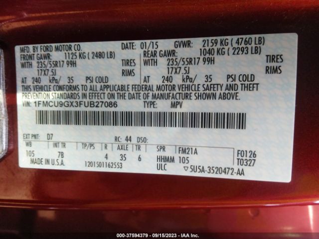 1FMCU9GX3FUB27086 Ford ESCAPE SE