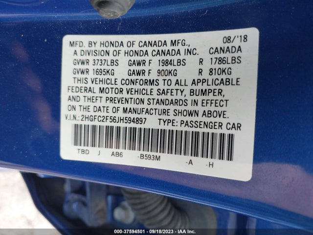 2018 HONDA CIVIC SEDAN LX VIN: 2HGFC2F56JH594897