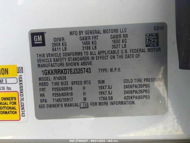 GMC Acadia Slt-1 2014 1GKKRRKD7EJ326743 Image 9