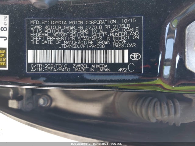 Toyota Prius Four 2015 JTDKN3DU7F1994528 Image 9