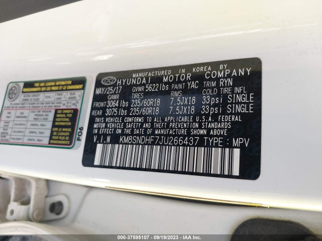 Hyundai Santa Fe Se 2018 KM8SNDHF7JU266437 Image 9