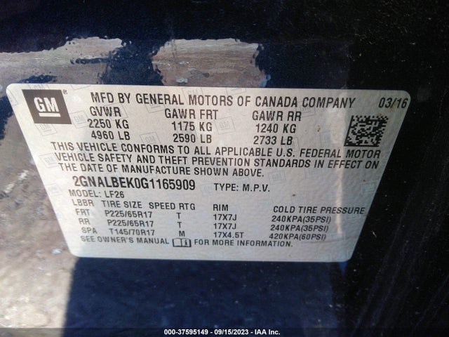 Chevrolet EQUINOX LS 2016 2GNALBEK0G1165909 Image 9