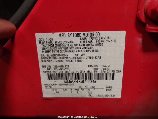 MAJ6S3FL3MC400846 Ford ECOSPORT S
