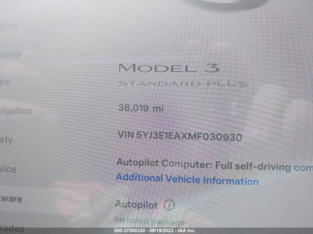 5YJ3E1EAXMF030930 Tesla Model 3 Standard Range Plus