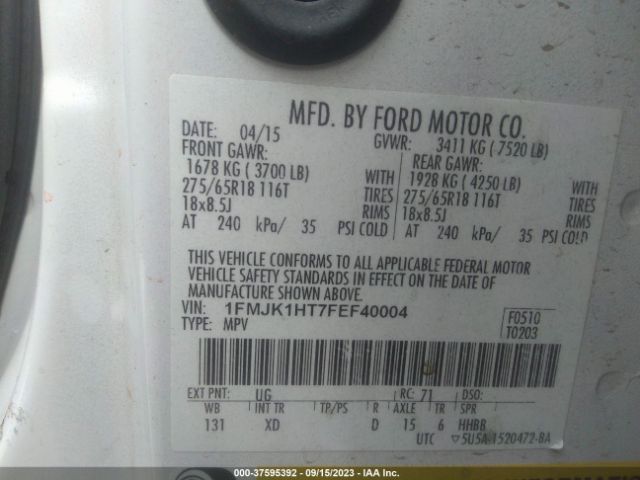 1FMJK1HT7FEF40004 Ford Expedition El Xlt