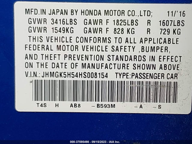 Honda FIT LX 2017 JHMGK5H54HS008154 Image 9