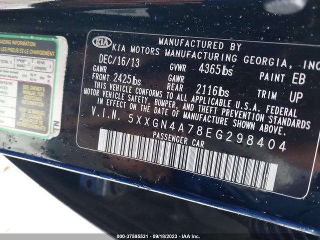 KIA OPTIMA EX 2014 5XXGN4A78EG298404 Image 9