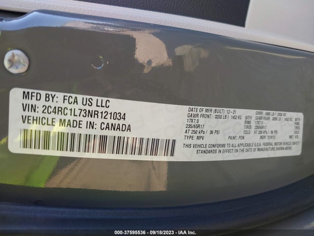 Chrysler Pacifica Hybrid Touring L 2022 2C4RC1L73NR121034 Image 9