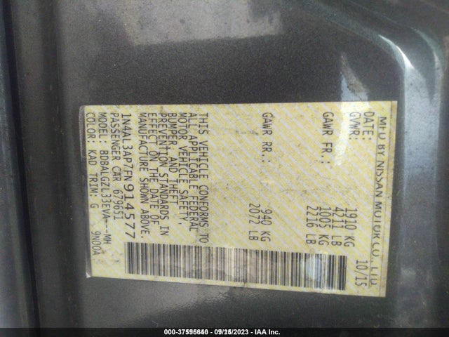 Nissan Altima 2.5 S 2015 1N4AL3AP7FN914577 Image 9