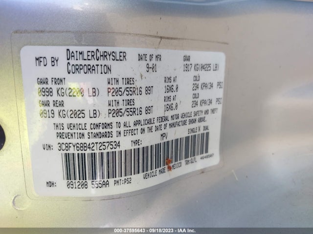 2002 CHRYSLER PT CRUISER LIMITED VIN: 3C8FY68B42T257534