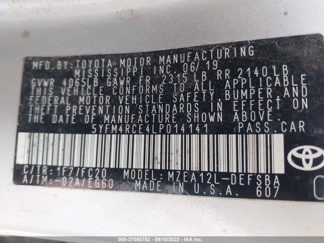 Toyota Corolla Se  6mt 2020 5YFM4RCE4LP014141 Image 9