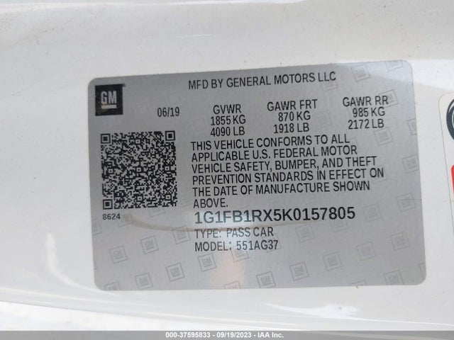Chevrolet Camaro 1lt 2019 1G1FB1RX5K0157805 Image 9
