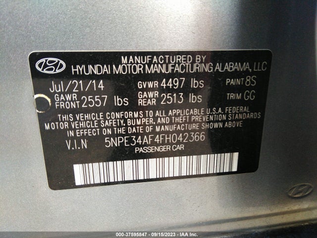 Hyundai Sonata 2.4l Limited 2015 5NPE34AF4FH042366 Image 9