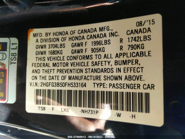 Honda Civic Coupe Lx 2015 2HGFG3B50FH533164 Image 10