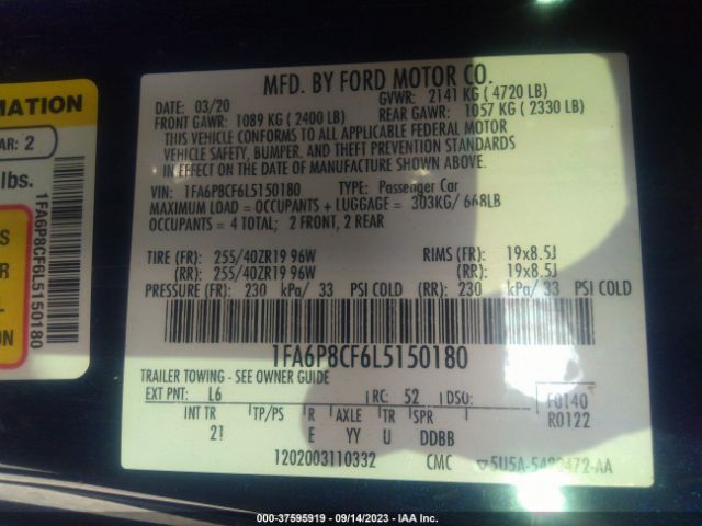 1FA6P8CF6L5150180 Ford Mustang Gt Premium