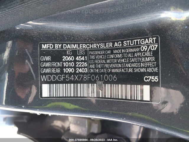 2008 MERCEDES-BENZ C-CLASS 3.0L VIN: WDDGF54X78F061006