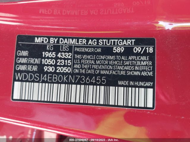 WDDSJ4EB0KN736455 Mercedes-Benz Cla Cla 250