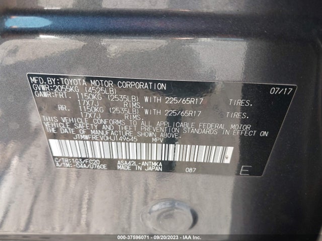 2017 TOYOTA RAV4 XLE VIN: JTMWFREV0HJ149645