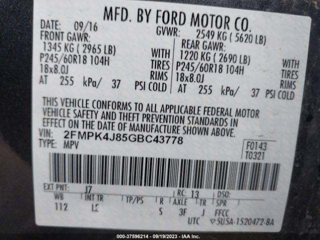2FMPK4J85GBC43778 Ford EDGE SEL