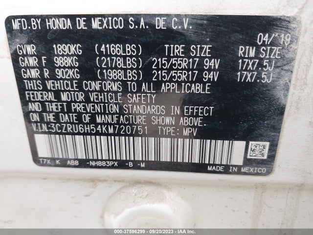 Honda HR-V EX 2019 3CZRU6H54KM720751 Image 9