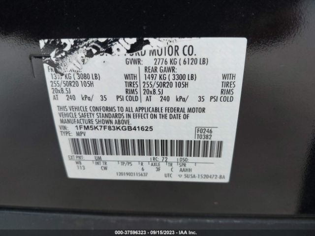 1FM5K7F83KGB41625 Ford Explorer Limited