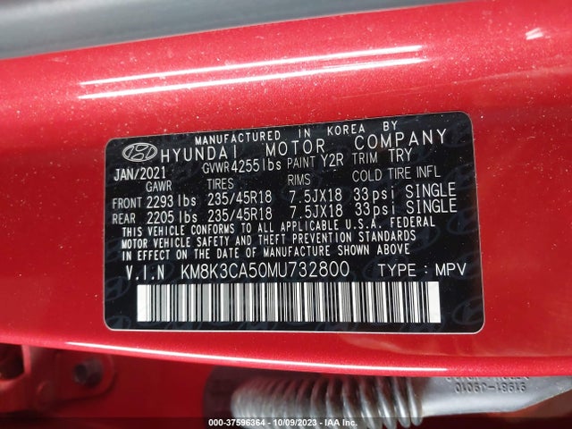 Hyundai Kona Limited 2021 KM8K3CA50MU732800 Image 9