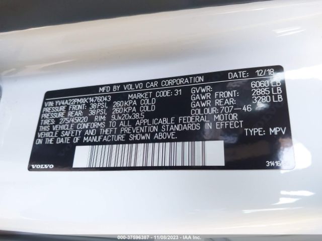 YV4A22PMXK1476043 Volvo Xc90 T6 R-design