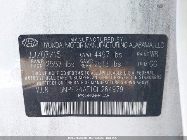 Hyundai Sonata 2.4l Se 2016 5NPE24AF1GH264979 Image 9