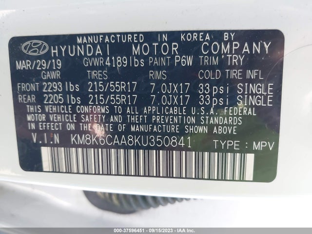 Hyundai Kona Sel 2019 KM8K6CAA8KU350841 Image 9