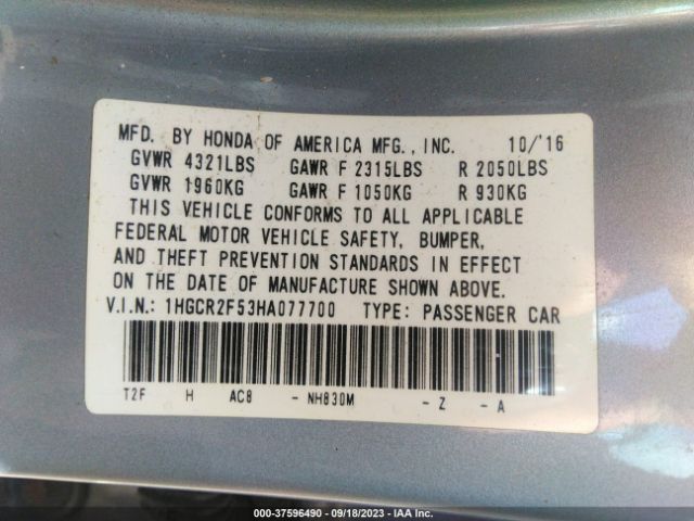1HGCR2F53HA077700 Honda Accord Sedan Sport
