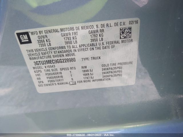 3GTU2MEC9GG228980 GMC Sierra 1500 Sle