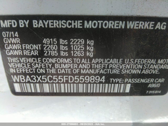 2015 BMW 3 SERIES GRAN TURISMO 328I XDRIVE VIN: WBA3X5C55FD559894