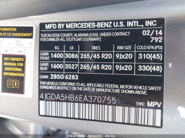 4JGDA5HB6EA370755 Mercedes-Benz M-class Ml 350