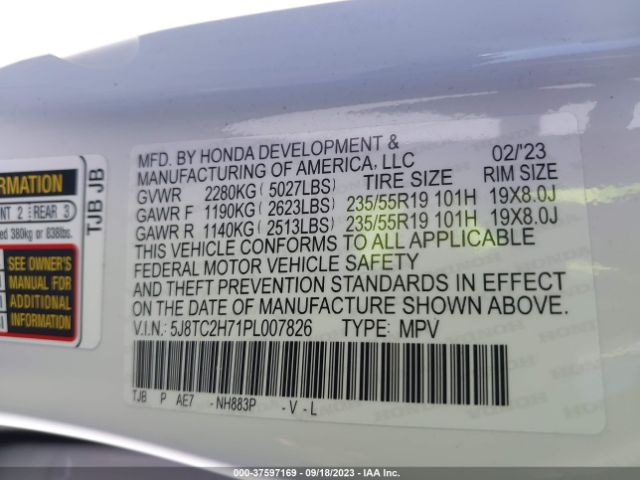 5J8TC2H71PL007826 Acura Rdx W/advance Package