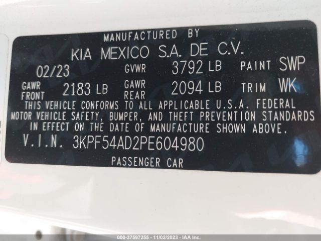 3KPF54AD2PE604980 KIA Forte Gt-line