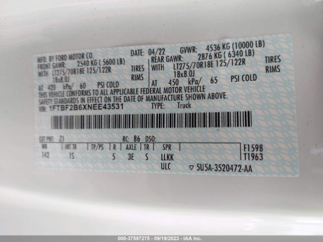 1FTBF2B6XNEE43531 Ford Super Duty F-250 Srw Xl/xlt