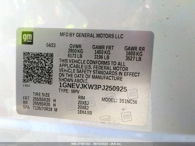 Chevrolet Traverse Rs 2023 1GNEVJKW3PJ250925 Image 9