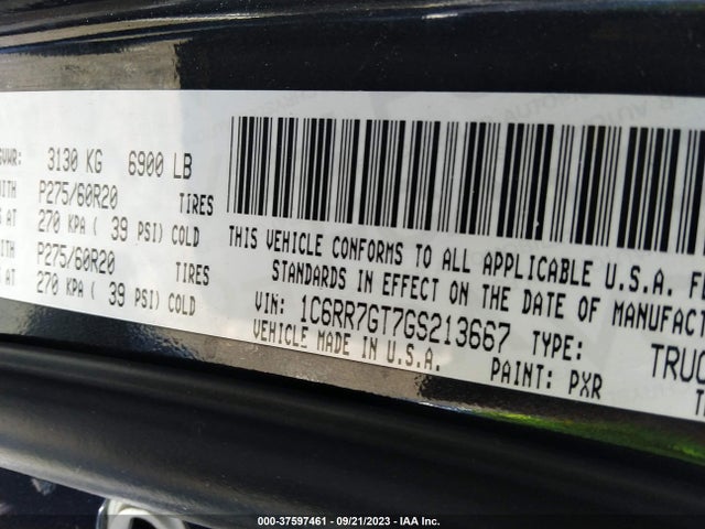 2016 RAM 1500 BIG HORN VIN: 1C6RR7GT7GS213667