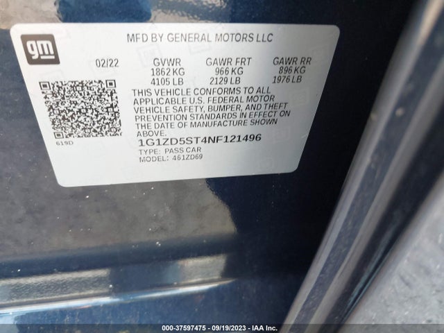Chevrolet MALIBU LT 2022 1G1ZD5ST4NF121496 Image 9