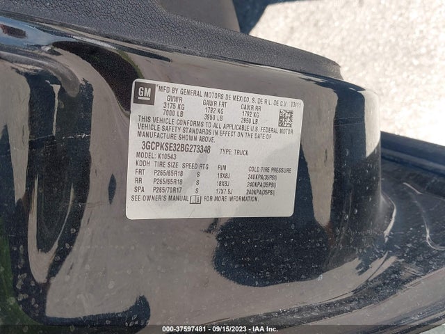 2011 CHEVROLET SILVERADO 1500 LT VIN: 3GCPKSE32BG273348