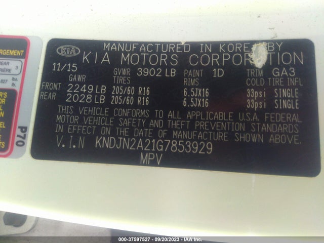 KIA Soul Base 2016 KNDJN2A21G7853929 Image 9