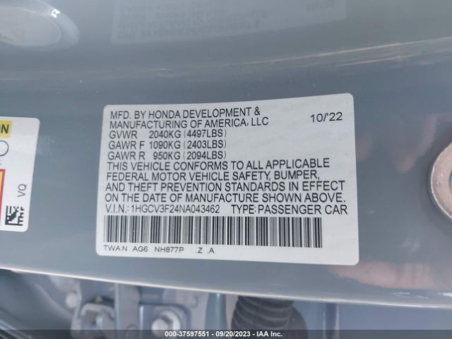 1HGCV3F24NA043462 Honda Accord Hybrid Sport