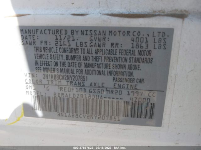 3N1AB8CV2NY207851 Nissan SENTRA SV