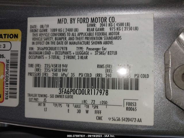 3FA6P0CD0LR117978 Ford FUSION SEL